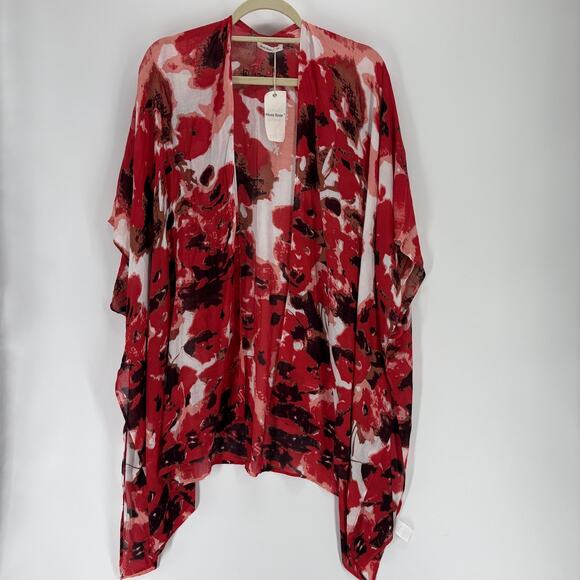 Moss Rose Tops - Moss Rose Kimono Cardigan Womens One Size Red Floral Sheer Lightweight Cover Up